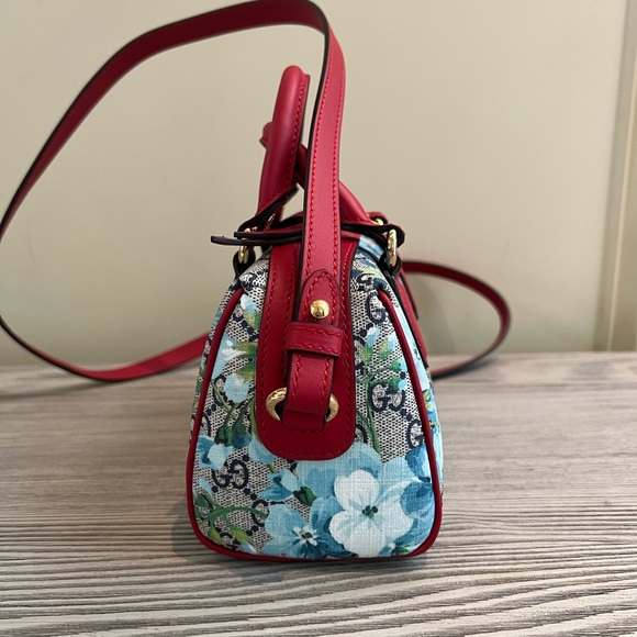 GUCCI GG Supreme Monogram Blooms Mini Boston Navy Blue Hibiscus - Picture 8 of 16
